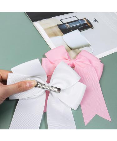 2 Pack 6 inch Bow Hair Clips Large Hair Bow Hair Barrette Clips for Women Girls White Hair Bows(White Pink) - Buy Online on GoSupps.com