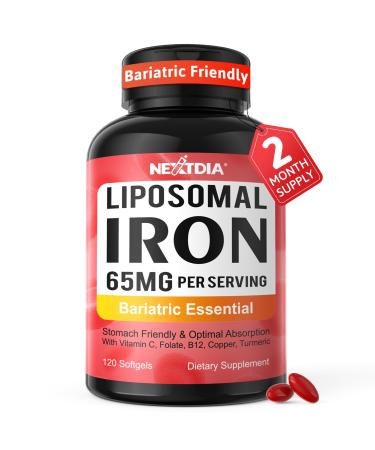 Liposomal Iron Supplement for Women 65 mg with Vitamin C Methylfolate Bariatric Multivitamin with Iron for Gastric Bypass & Sleeve Recover Post-Bariatric Iron Level & Energy Support 120 Softgels