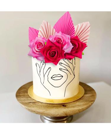 JeVenis Rosa Acrylic Minimalist Art Lady Face Cake Topper Pink Rose Cake Topper Gold Palm Leaves Wedding Cake Toppers for Wedding Bridal Shower Birthday Party - Buy Online on GoSupps.com