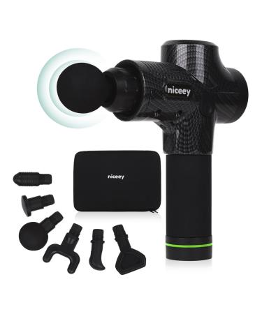 Niceey massage gun - muscle percussion massage device with 30 speeds - massage mat with 6 heads massage gun for shoulder body back relaxation - black black