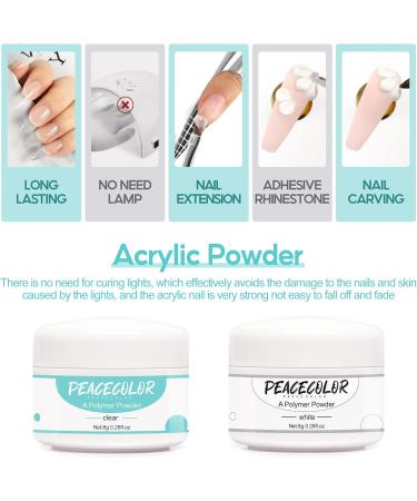 PEACECOLOR Acrylic Nail Kit 8G 2PC Clear White Acrylic Powder Set Professional Acrylic Nail Powder for Nail Acrylic Extension Nail Carving Long-Lasting No Nail Lamp Needed for Home DIY color 167 - Buy Online on GoSupps.com