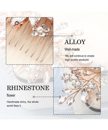 Catery Rose Gold Flower Crystal Bridal Hair Comb & Pearl Side Combs - Elegant Wedding Accessories - Buy Online on GoSupps.com