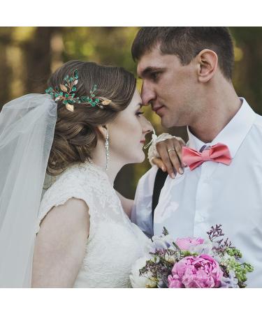 Bride Leaf Hair Pins Set - Vintage Gold Vine Barrettes with Emerald Green Crystals - Bridal Hair Accessories - Buy Online on GoSupps.com