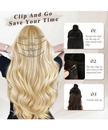 BARSDAR 5 PCs Long Wavy Clip-In Hair Extensions - Thick Natural Soft Synthetic Hair - 45 cm Beige Blonde Mix & Light Ash Blonde for Women & Girls - Buy Online on GoSupps.com