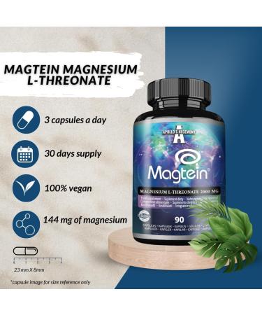 Magtein Magnesium L-Threonate 144 mg per Daily Dose - 90 Vegan Capsules - 30-Day Supply - for Cognitive Function Support - by Apollo's Hegemony Capsule 90 Count (Pack of 1) - Buy Online on GoSupps.com