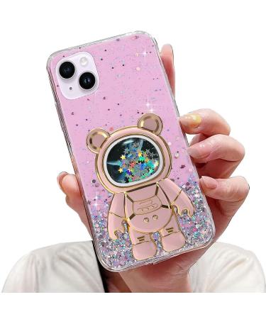 Tivenfezk Nadoli for iPhone 14 Plus Treibsand B r Astronaut Hidden Stand Shell caricature glitter astronaut stand soft silicone bling mobile phone case transparent protective cover iphone 14 plus pink