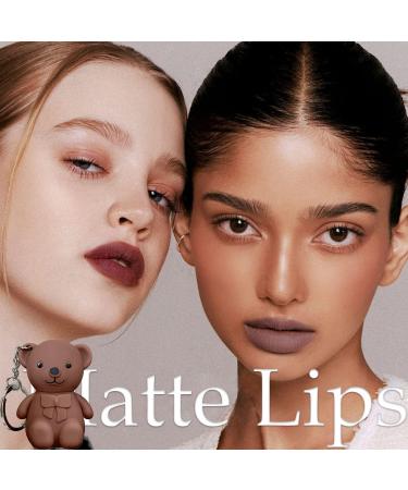 2 in 1 Cute Bear Lipstick Set - Long Lasting Matte Velvet Lipstick with Key Chain - Waterproof & Moisturizing Lip Gloss (2 Pack) - Buy Online on GoSupps.com