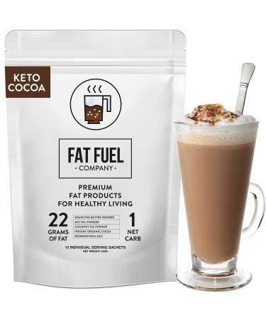 Fat Fuel Instant Keto Cocoa  a Complete Keto-Friendly Meal Replacement with MCT Oil, Coconut Oil, and Grass Fed Butter  Low Carb Hot Chocolate, Organic (15 Packets) Value Pack (15 Instant Packets)