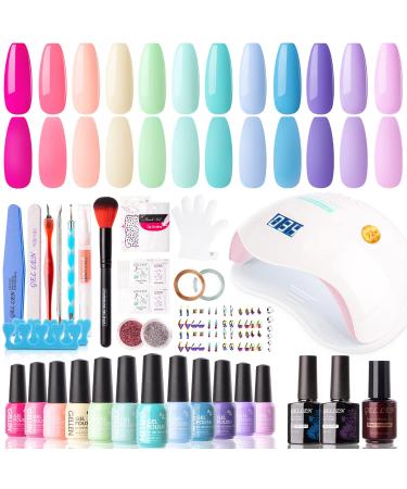 Gellen Gel Nail Polish Kit with U V Led Light 72W Nail Dryer, 12 Gel Nail Colors, Gel Top Base Coat Nail Art Tools, All-in-One Manicure Starter Kit, Summer Soak Off Gel Polish, Candy Princess