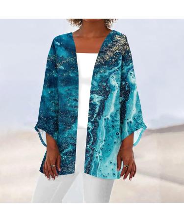 Shop Retro Print Women's Cardigan Sweater - Lightweight 3/4 Sleeve Casual Duster Jacket in Royal Blue - Buy Online on GoSupps.com