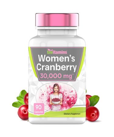 tnvitamins Cranberry Pills for Women: 30 000 mg - 90 Capsules | Urinary Tract Health & Support* | Cranberry Concentrate Extract Vitamin Supplement for Women | Non-GMO | Made in The USA! 90 Count (Pack of 1)