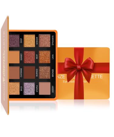 Bronze Copper Nude Eyeshadow Palette - 12 Highly Pigmented Shimmer Matte Colors For Professional Amber Light Gold Make Up Looks - Travel Size Eye Shadow Makeup Palette With Mirror Bronze Gold Copper Brown