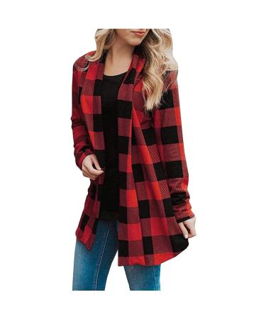 Long Shirt Outerwear Top Thin Warm Knitted Coat Women's Blouse V-Neck Shirt Tunic Long Women's Tunic Women's Shirt Casual Checked Shirt Women's Winter Chunky Knit Jacket D-red M