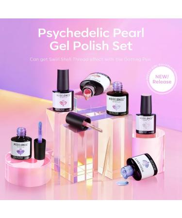 Modelones Gel Nail Polish 6 Colors Shimmer Pearl White Pink Purple Mermaid Nail Drawing Glitter Gel Polish Soak Off Led Summer Nail Gel Swirl Shell Thread Effect DIY Mani Gift with Dotting Pen Pearl Purple - Buy Online on GoSupps.com