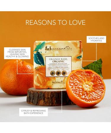 Fab essentials Orange Basil Organic Handmade Bathing Bar - 100gm | Nourishing & Hydrating Soap for Glowing Skin | Unisex Herbal Bathing Bar | Organic Cleansing Soap - Buy Online on GoSupps.com