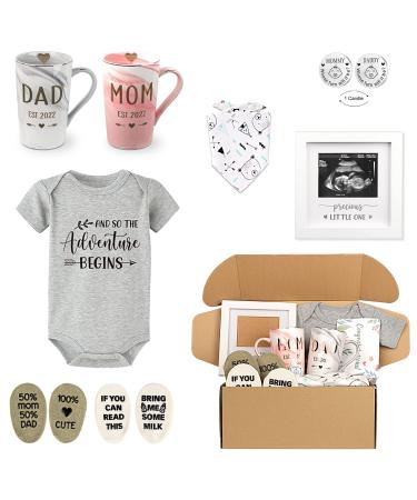 Pregnancy Gifts for First Time Moms Mom and Dad Est 2023 11 oz Whiskey  Glass Gift Set with Romper (0-3 Months) and Baby Socks - Top New Parents  Gifts for Mom and