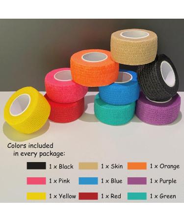 Self Adhesive Bandage Wrap - 9 Pack 1"x5 Yards Elastic Athletic Tape for Ankle Wrist Finger - Multi Color Stick Wraps for Sports - Buy Online on GoSupps.com