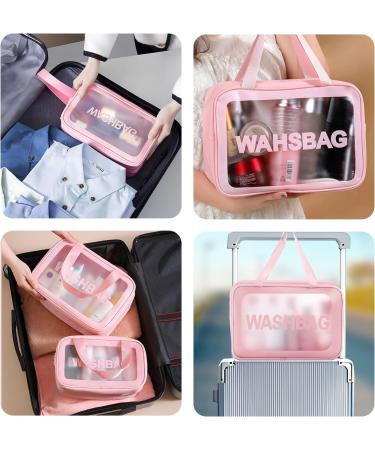 4 Pcs Clear Travel Toiletries Bag Set for Women | Waterproof PVC Makeup Bag | Pink Travel Toiletry Bags for Girls - Buy Online on GoSupps.com