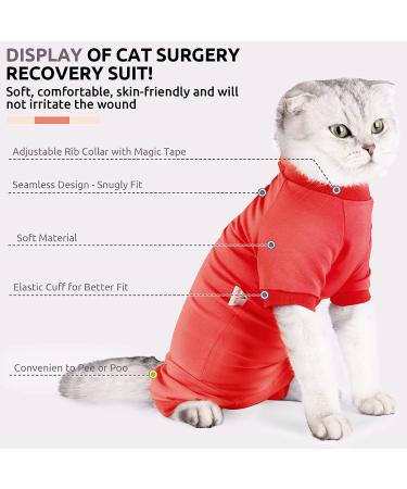 SUNFURA Cat Surgery Recovery Suit | Neuter/Spay Surgical Onesie for Cats | Anti-Licking Protection | Pink/Red (S Small) - Buy Online on GoSupps.com