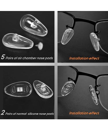 Eyeglasses Nose Pads  TEKPREM Glasses Nose Pads Replacement Repair Tools Kit with 5 Pairs of Air Chamber Silicone Nose Pads Screws Screwdrivers Tweezer and Cleaning Cloth for Glasses and Sunglasses - Buy Online on GoSupps.com