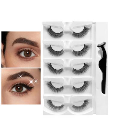 Stick Eyelashes - 5 Pairs Glueless Lashes Fake Eyelashes | Natural Glueless Lashes Waterproof Fake Lashes for Makeup Beginners Beauty Lovers