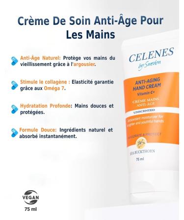 Celenes by Sweden Creme Main Anti- ge l Argousier 75ml (Lot 2) - Creme Pour Les Mains Cr me Hydratante Sans Parfum/Paraben Cr me Main V gan Avec Vitamine C+ Creme Mains Pour Peau Grasse et Mixte - Buy Online on GoSupps.com