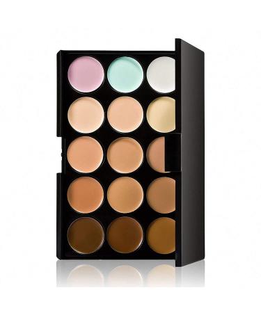 15 Colors Concealer Palette for Facial Camouflage & Contouring + Sponge Puff & Oval Brush - Makeup Cream - Buy Online on GoSupps.com