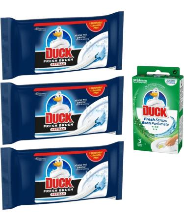 Toilet Cleaner Duck Bundle With 3x Duck Toilet Cleaner Fresh Brush Refills 12pads And Duck Pine Toilet Cleaner Fresh 3 Strips - Bathroom Cleaner Disposable Toilet Brush - Buy Online on GoSupps.com
