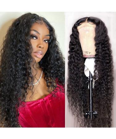 Water Wave 4x4 Lace Front Wigs Human Hair Pre Plucked  150% Density Brazilian Virgin Wet and Wavy Human Hair Wigs for Black Women Curly Human Hair Wig with Baby Hair Natural Color 24 Inch 24 Inch Natural Color  150 densi...