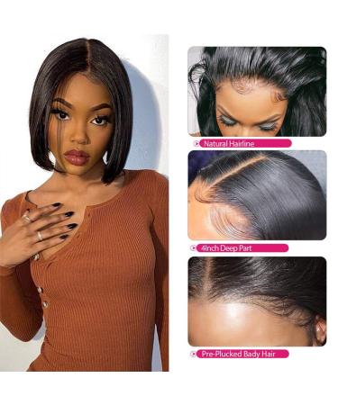 QUINLUX 12 HD Transparent Lace Short Bob Human Hair Wig 150% Density Pre Plucked 13X6 frontal wig - Brazilian Remy Hair, Natural Color - Women's Bob Cut Wig - Buy Online on GoSupps.com