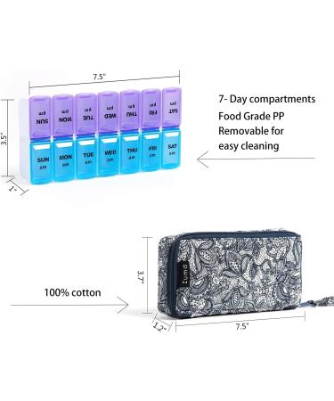 AM PM Pill Organizer Case | Weekly Vitamin Organizer Boxes | 2 Times a Day Large Pill Box (Blue Floral) - Perfect for Daily Medication Management - Buy Online on GoSupps.com