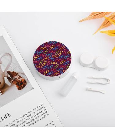 Color Cartoon Glasses Round Case For Contact Lens Kit Storage Box with Mirror Printed - Buy Online on GoSupps.com