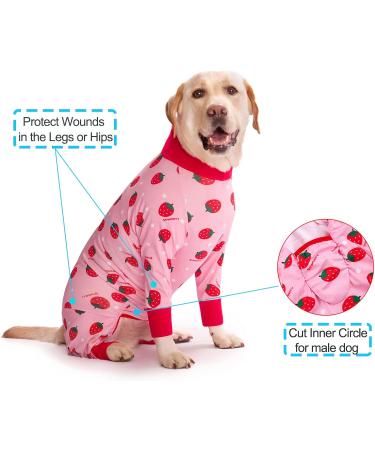 YeaPeeto One-Divider Pajamas for Large/Medium Dogs | Relaxation Hair Loss Allergies Wound Protection - Cone Alternative (4XL Strawberry) - Buy Online on GoSupps.com