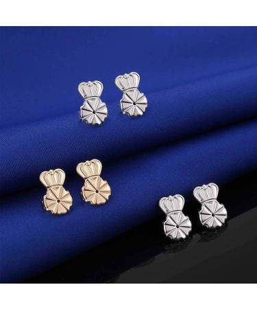 Earring Lifters Set - 3 Pairs Hypoallergenic Backs for Droopy Ears - Adjustable Crown Design in Silver and Gold - 8MM Size - Buy Online on GoSupps.com