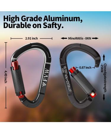 FVW Auto Locking Rock Climbing Carabiner Clips - 25KN (5620 lbs) Heavy Duty D-Shaped Caribeaners for Rappelling, Swing, Rescue & Gym - 3pcs Black - Buy Online on GoSupps.com