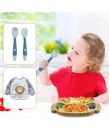 Bamboo Baby Plate with Suction Cup | Cartoon Toddler Plate Set - Ideal for Kids | Eco-Friendly Bamboo + Silicone Spoon & Fork | 20x18x3.5cm - Buy Online on GoSupps.com