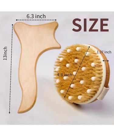 2 in 1 Wood Lymphatic Drainage Dry Brush Massage Tools Kit - Wooden Therapy Paddle for Body - Maderoterapia Kit - Shower Brush for Cellulite - Best Body Brushing Tool - Buy Online on GoSupps.com