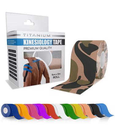 Titanium Sports Kinesiology Tape - 5m Roll of Elastic Water Resistant Tape for Support & Muscle Recovery - Quality Sports Tape Camo
