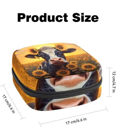 Stylish Menstruation Pad Bag with Zipper - Women's Napkin & Tampon Collection Bag (Field Sunflower Wreath Cow) - 12 Color Options - Buy Online on GoSupps.com