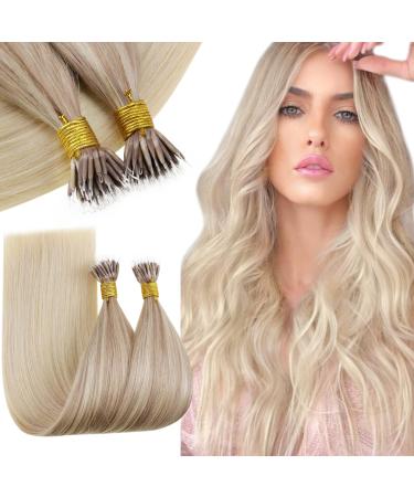 RUNATURE Nano Hair Extensions Real Human Hair Blonde Balayage Human Hair Nano Tip Extensions Remy Blonde Nano Ring Hair Extensions Real Human Hair 20 Inch 50 Gram 20" A-Nano-#18/22/60