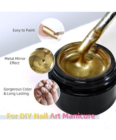 U-Shinein 8ml Metallic Painting Gel Metal Painted Gel Nail Polish 3D Metal Painting Gel Drawing Mirror Nail Gel Polish Glossy DIY Nail Art Manicure -Golden - Buy Online on GoSupps.com
