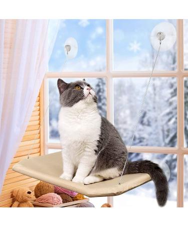 PetPawJoy Cat Window Perch - Strong Suction Cups - Easy to Clean - Safety Cat Hammock Window Seat for Large Cats - Up to 50lbs - Apricot - Buy Online on GoSupps.com