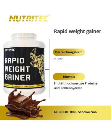 Nutritec Rapid Weight Gainer Gold Edition - 2kg Chocolate Mass Gainer Powder with Excellent Solubility for Fast Results | International Shipping Available - Buy Online on GoSupps.com