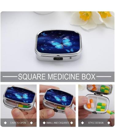 Shop Blue Starry Butterfly Pill Box - 2 Compartment Decorative Metal Organizer for Travel | Portable Pocket & Purse Pill Case - Buy Online on GoSupps.com