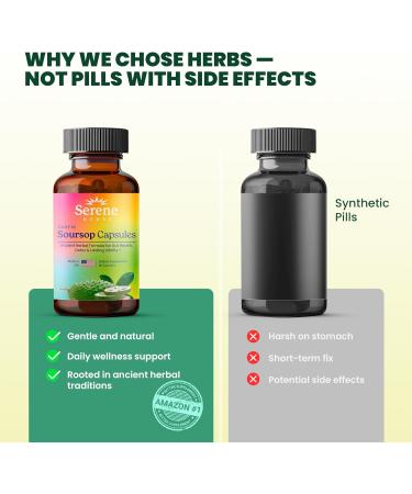 Serene Herbs Graviola Soursop Capsules Organic - Guanabana Extract Pills with Black Seed Irish Moss & Moringa - 16 Herb Daily Supplements & Digestive Support - Vegan Non-GMO - 7 000 mg - 60 Count - Buy Online on GoSupps.com