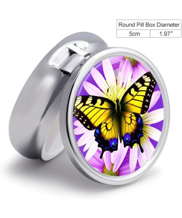 Travel Pill Box - 3 Compartment Portable Pill Organizer with Spring Butterfly & Flower Print - Small Round Medicine Case for Purse & Pocket - Buy Online on GoSupps.com