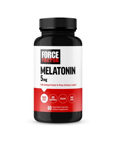Force Factor Melatonin 5mg Drug-Free Supplement Vegan Non-GMO 60 Vegetable Capsules 5mg 60 Count (Pack of 1)