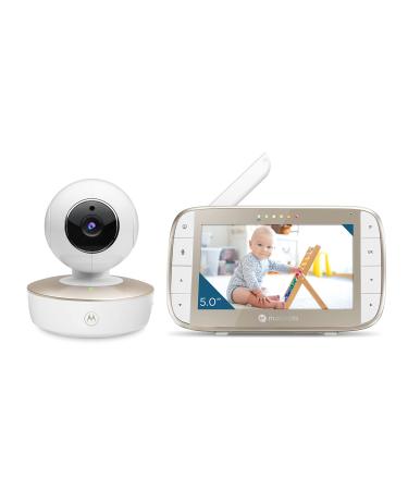 Motorola Nursery VM50G Baby Monitor Camera - 5-inch Colour Display Parent Unit - Lullabies - Two-Way Communication - High Sensitive Microphone Tilt and Digital Zoom - Night Vision White/Gold White / Gold