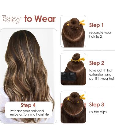 Benehair Clip in Human Hair Extensions One Piece Real Human Clip in Hair Extensions 16 Inches 65g Golden Brown Mix Bleach Blonde Real Human Hair Extension Upgraded V Type Clip in Hair Extension - Buy Online on GoSupps.com
