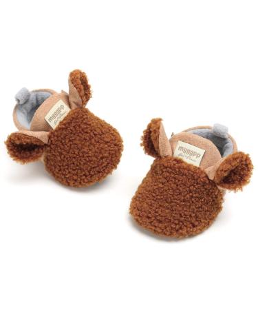 RVROVIC Baby Boys Girls Plush Winter Snow Boots Bowknot Anti Slip Warm Fleece Infant Boots Toddler Prewalkers 0-6 Months A Brown